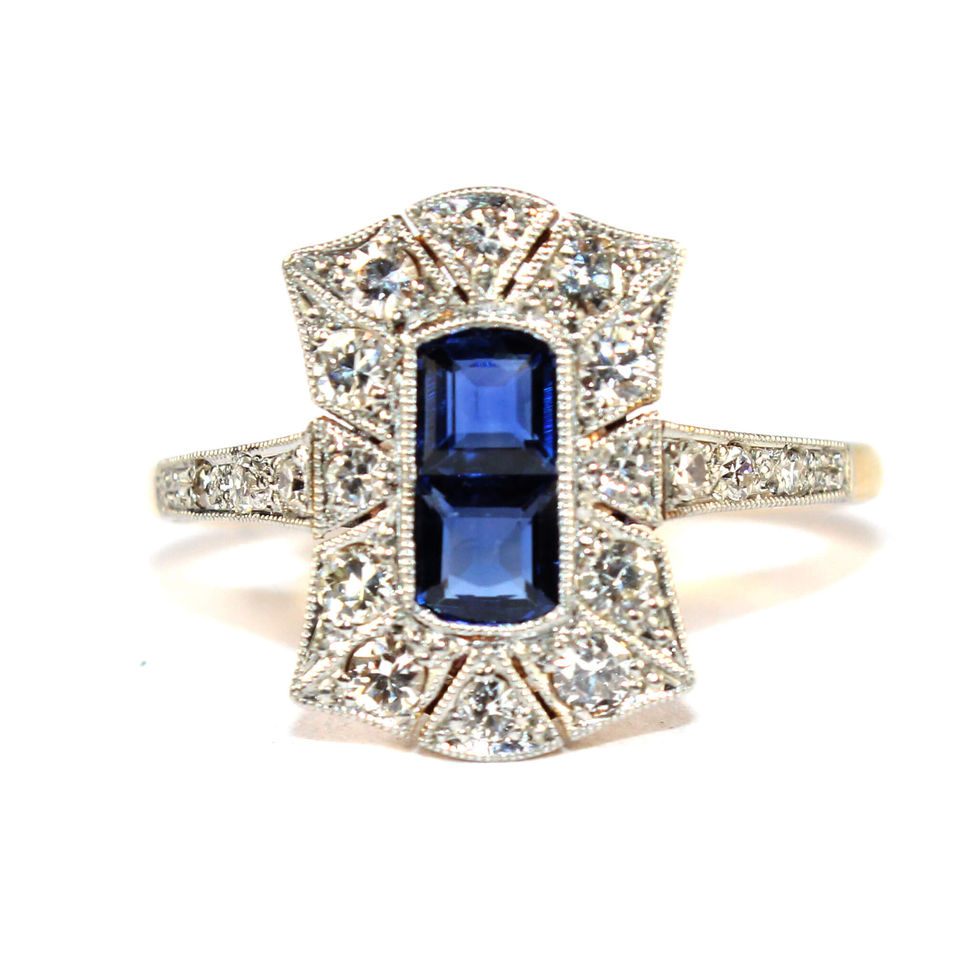 Edwardian Sapphire and Diamond Plaque Ring UK