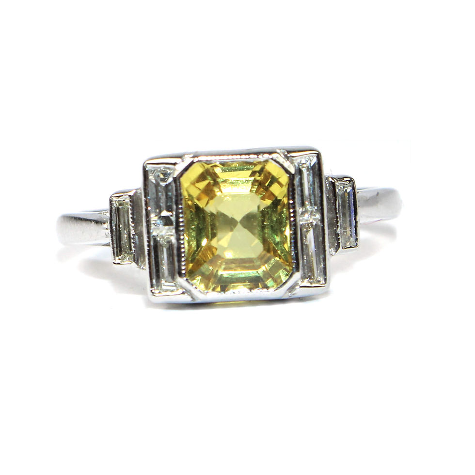 Art Deco Yellow Sapphire Engagement Ring