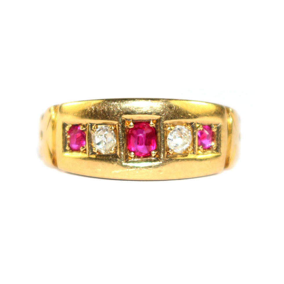 Victorian Ruby and Diamond 5 Stone Ring
