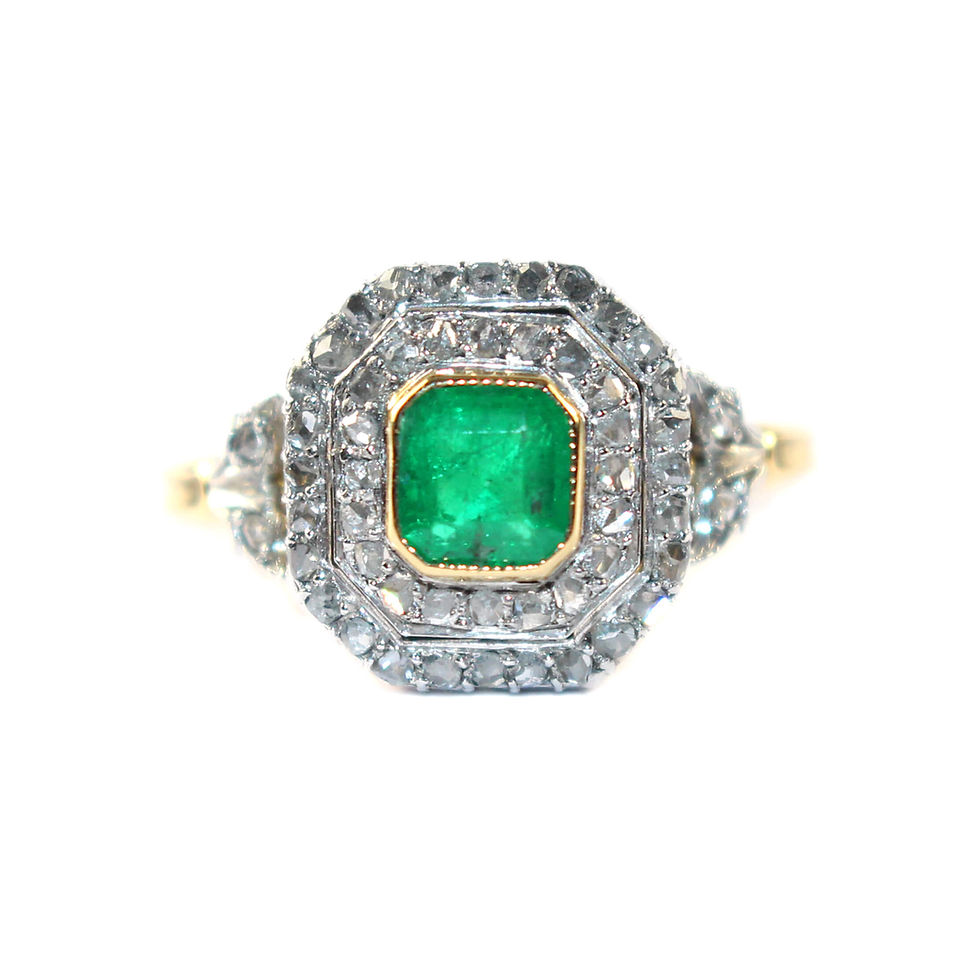 Victorian Emerald Diamond Cluster Ring