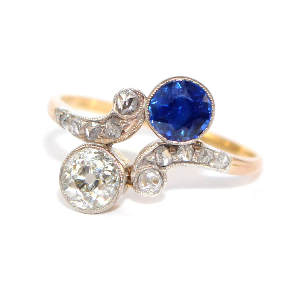 Edwardian Sapphire & Diamond toi-et-moi Ring UK