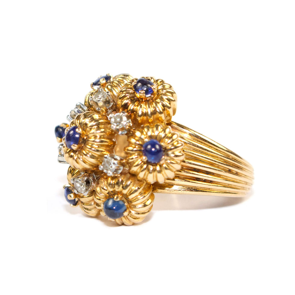 Vintage Bombé Sapphire and Diamond Ring
