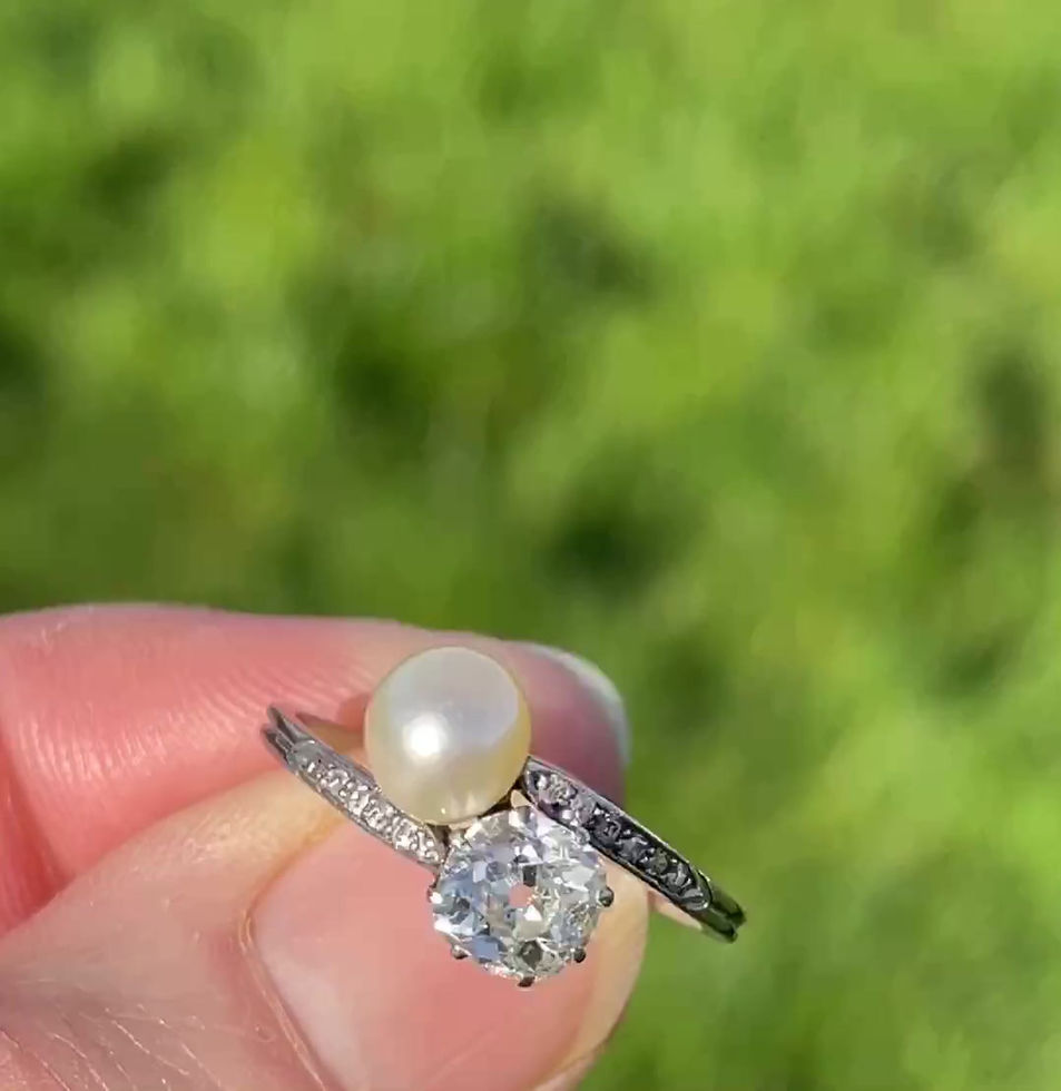 Art Deco natural Pearl & Diamond Toi et Moi Ring UK