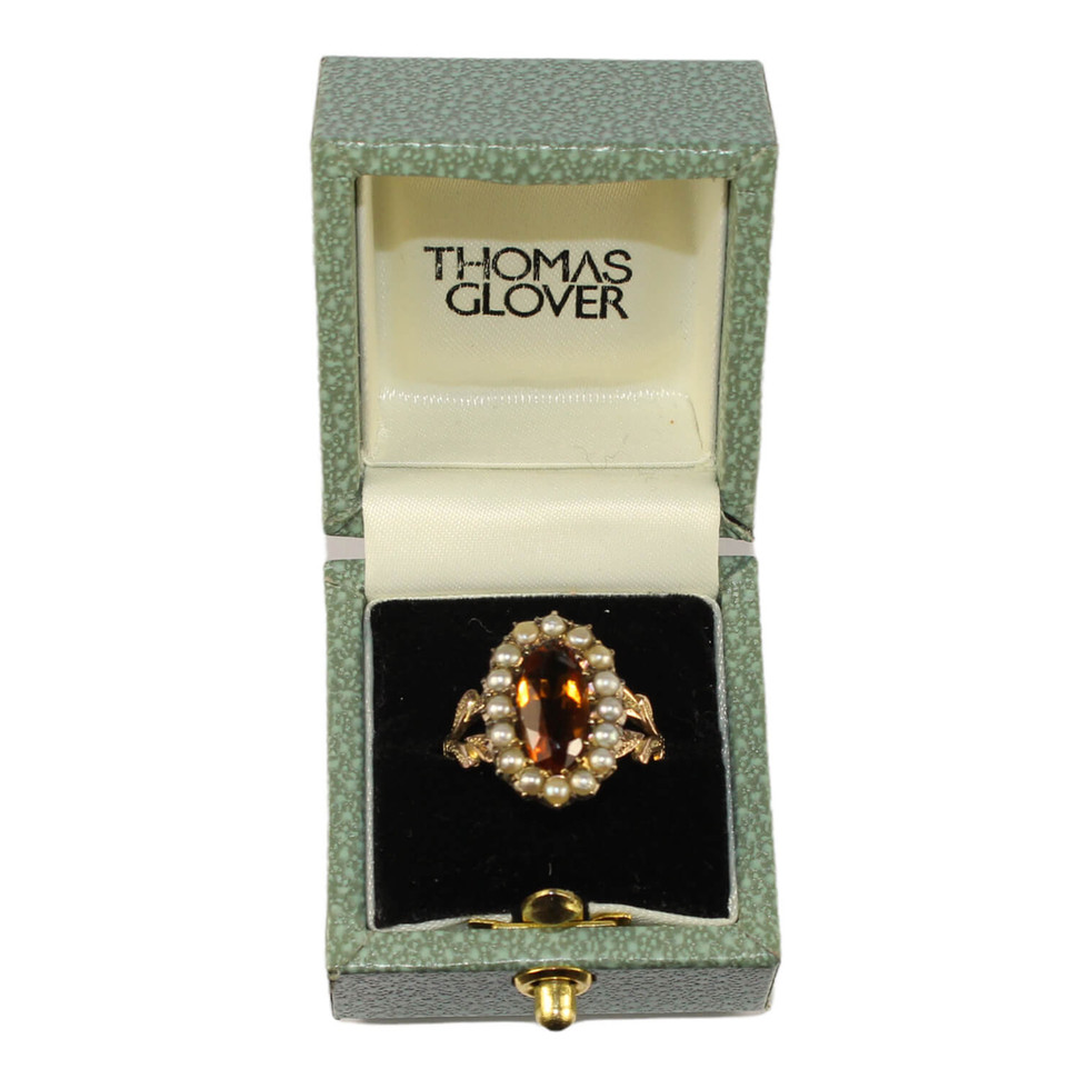 Citrine & Pearl halo Ring UK
