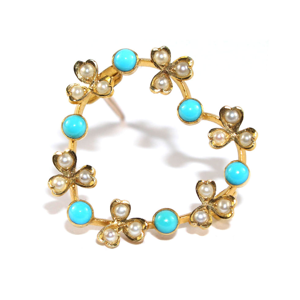 Victorian Turquoise & Pearl Heart Brooch