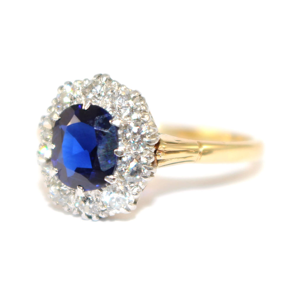 Art Deco Sapphire & Diamond Halo Ring