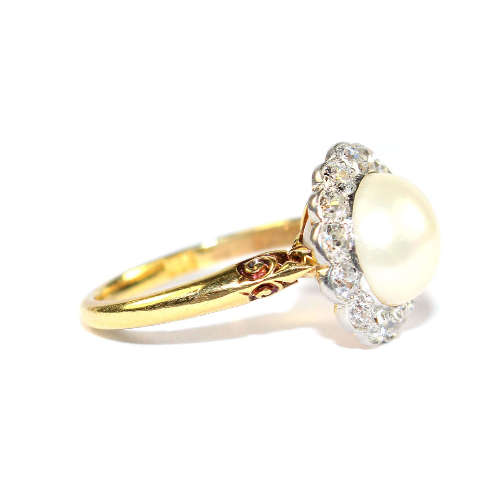 Antique Edwardian Pearl & Diamond Halo Ring UK