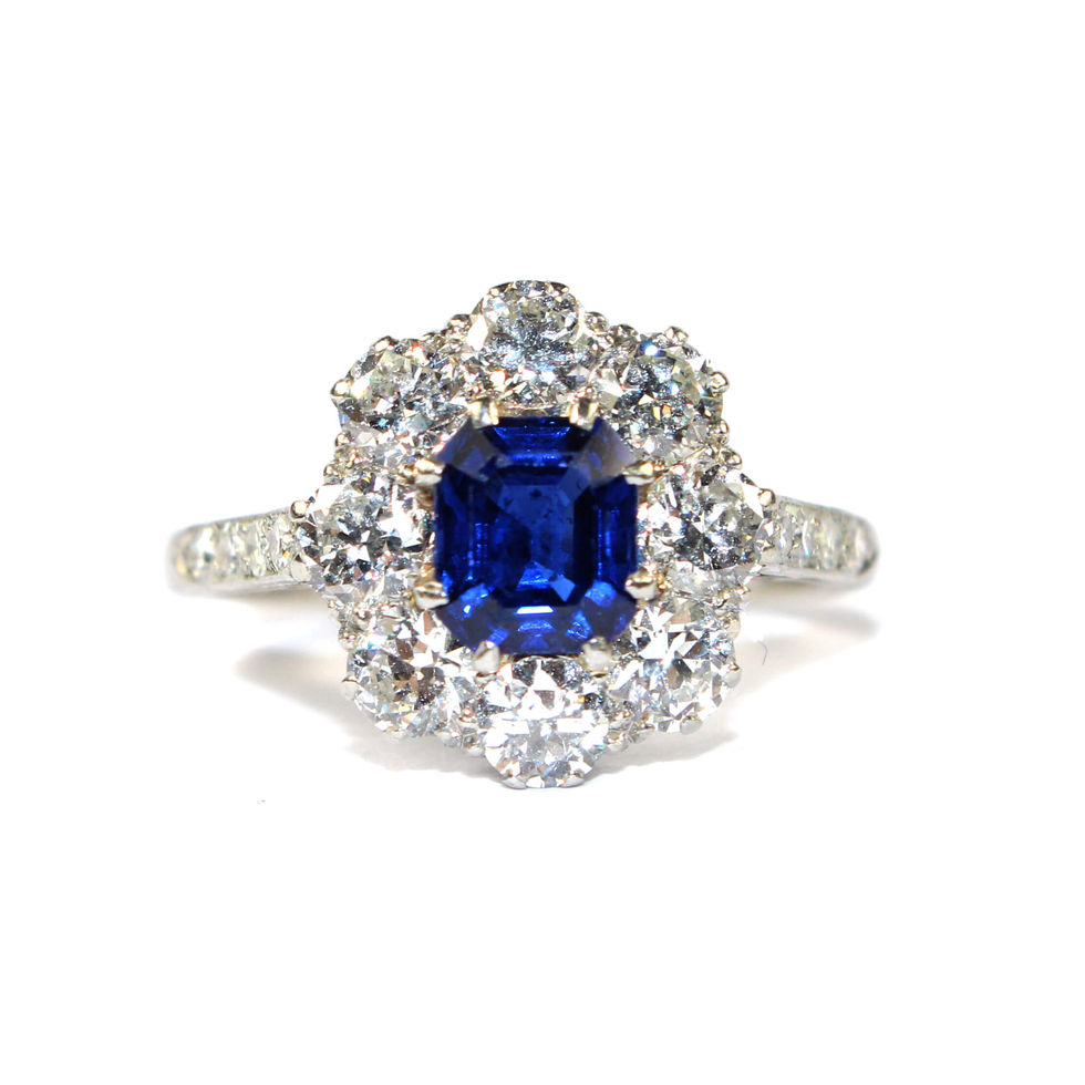 Art Deco Sapphire and Diamond Cluster Ring Shropshire
