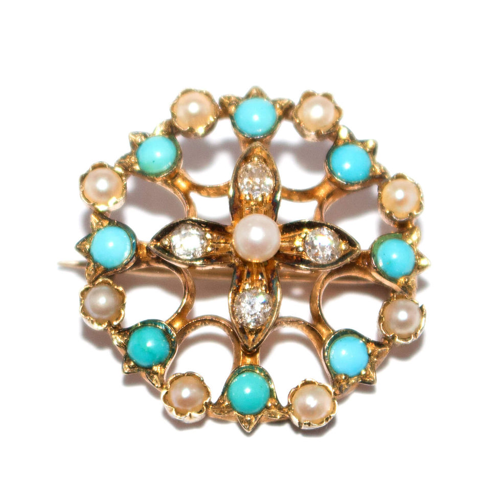 Victorian Turquoise & Diamond Brooch