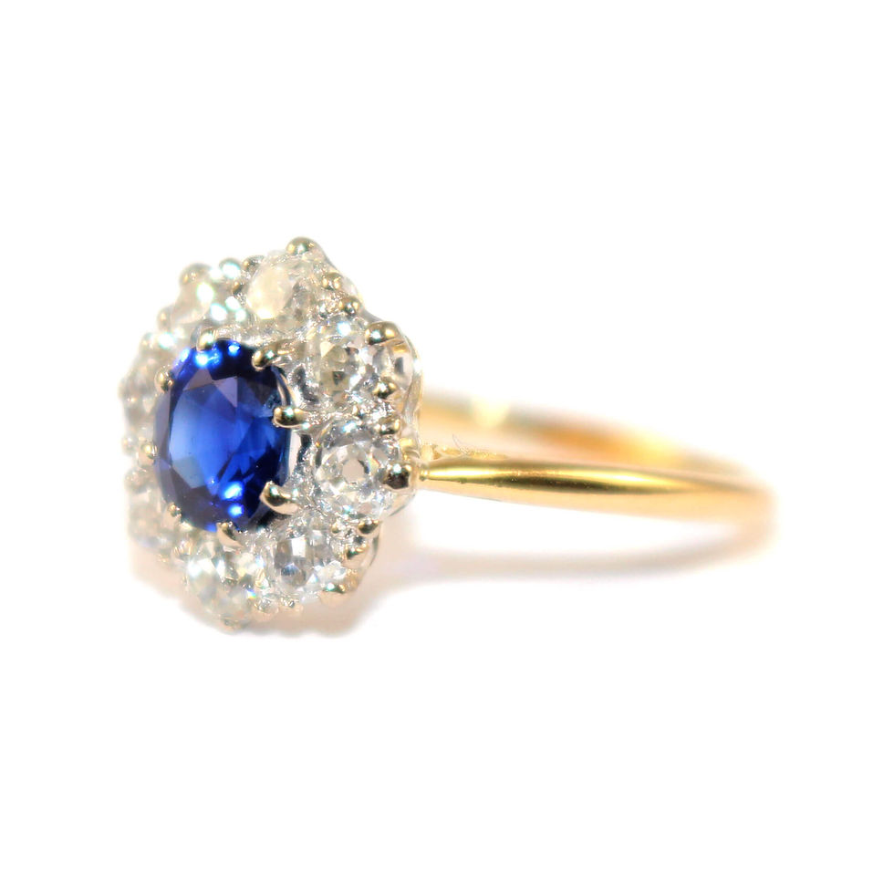 Edwardian Sapphire and Diamond Halo Ring