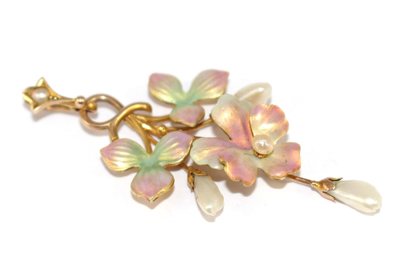 Art deco Enamel & Pearl Pansy Pendant UK