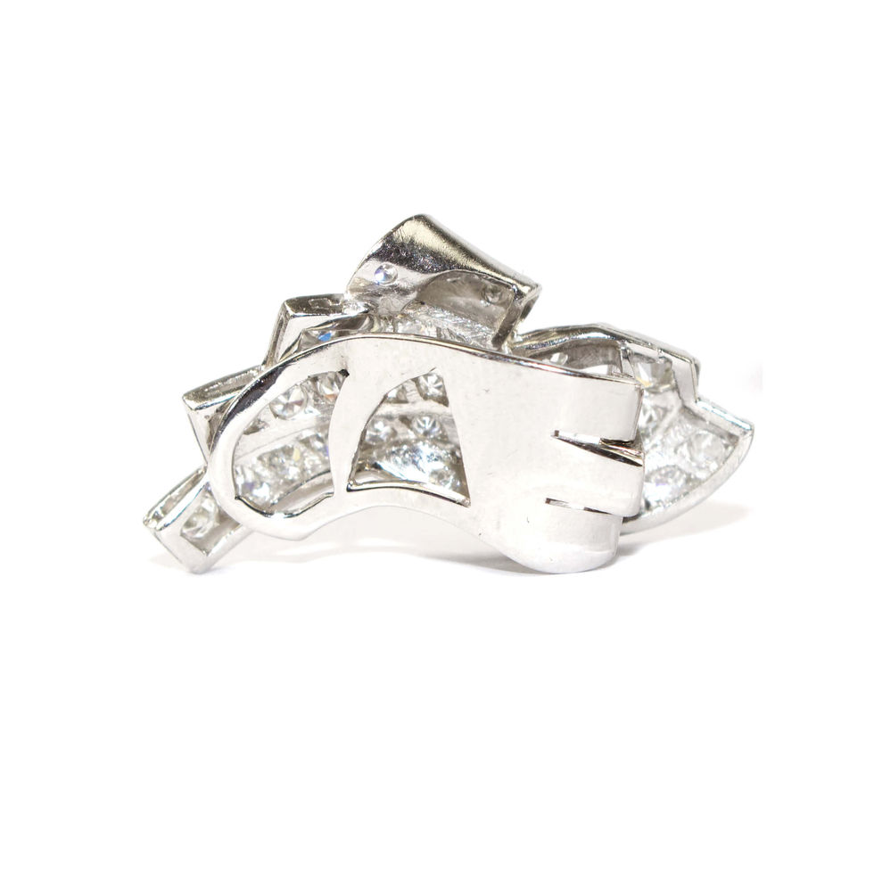 Art Deco Diamond Feather Clip Earrings