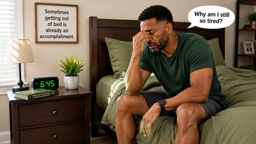 Michael sits exhausted on the edge of his bed at 6:45 a.m., wondering why he is still so tired before the day has begun. 