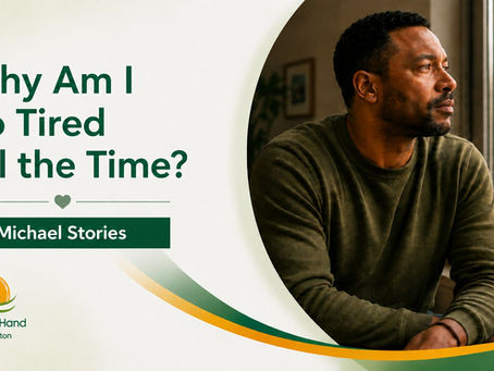 Michael sits quietly by a window looking tired and reflective on the cover of the story “Why Am I So Tired All the Time?”
