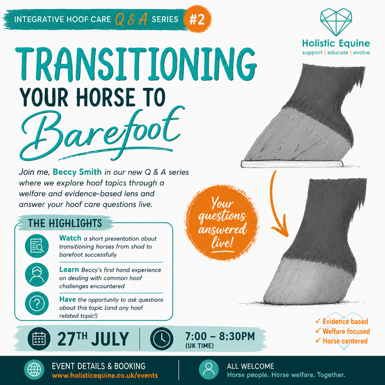 An integrative view of a healthy horse hoof showing barefoot transition progress.