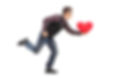 A young man running with a red heart sha