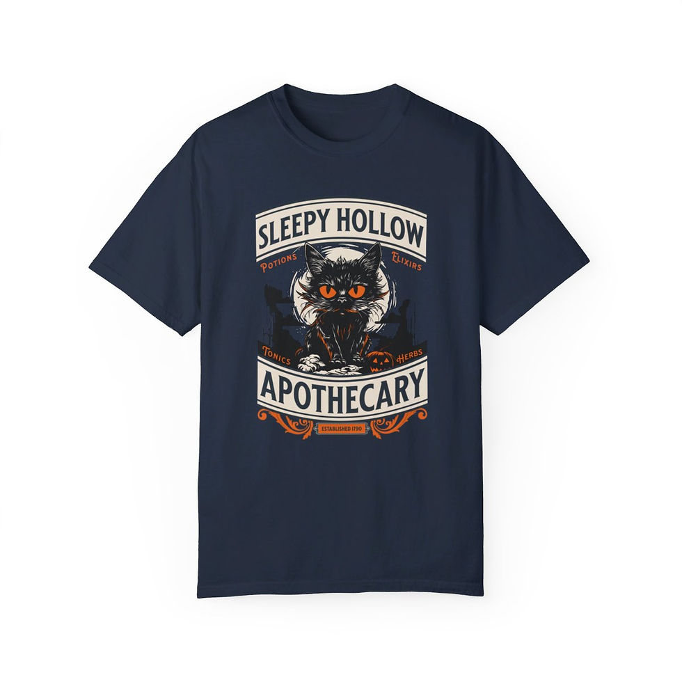 Thumbnail: Halloween Sleepy Hollow Cat Apothecary Comfort Colors Shirt