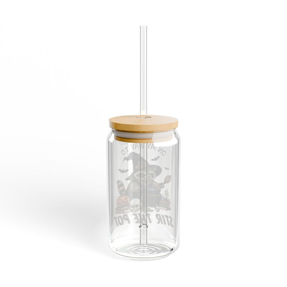 Thumbnail: On My Way to Stir the Pot Raccoon Funny Halloween 16oz Sipper Glass