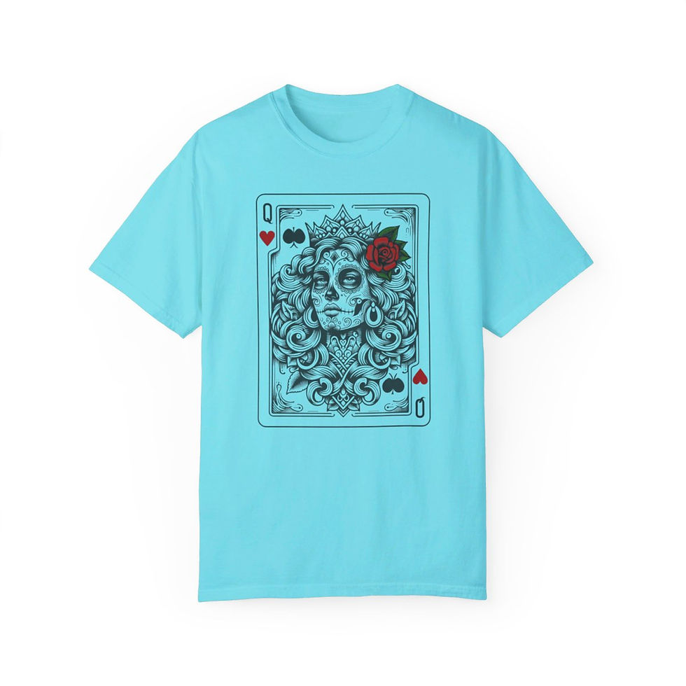 Thumbnail: Handcrafted Comfort Day of the Dead Queen of Hearts Comfort Colors T-shirt