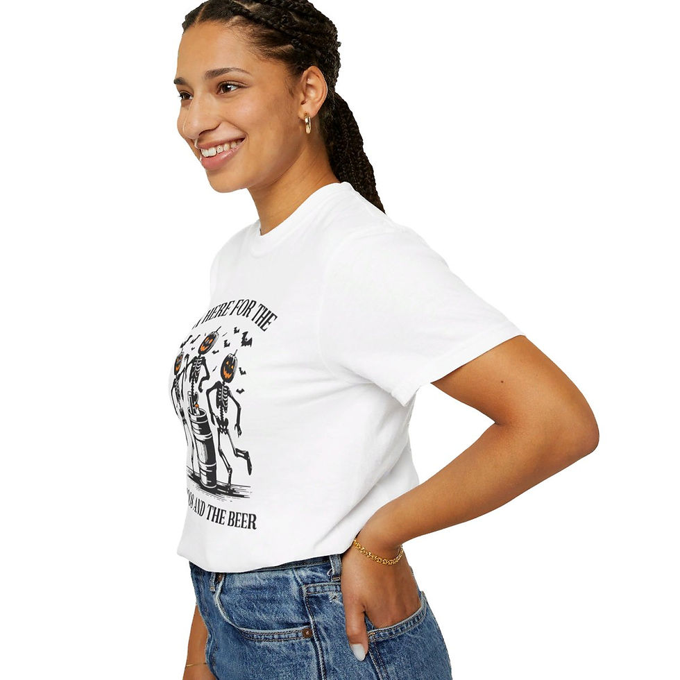 Thumbnail: Handcrafted Unique Comfort Halloween T-shirt I'm here for the Boos and Beer Tee