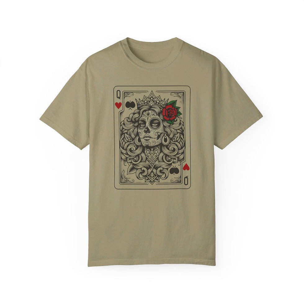 Thumbnail: Handcrafted Comfort Day of the Dead Queen of Hearts Comfort Colors T-shirt