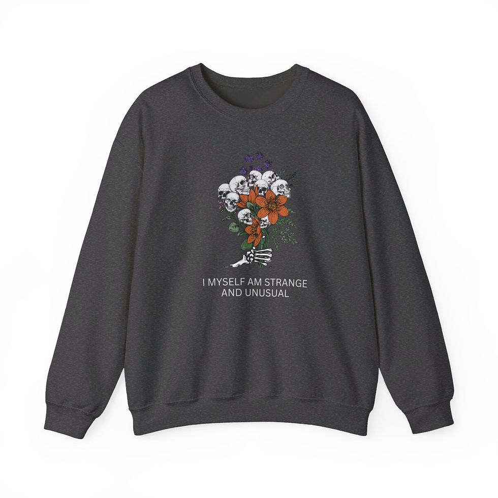 Thumbnail: I Myself Am Strange & Unusual Skeleton Beetlejuice Inspired Halloween Sweatshirt