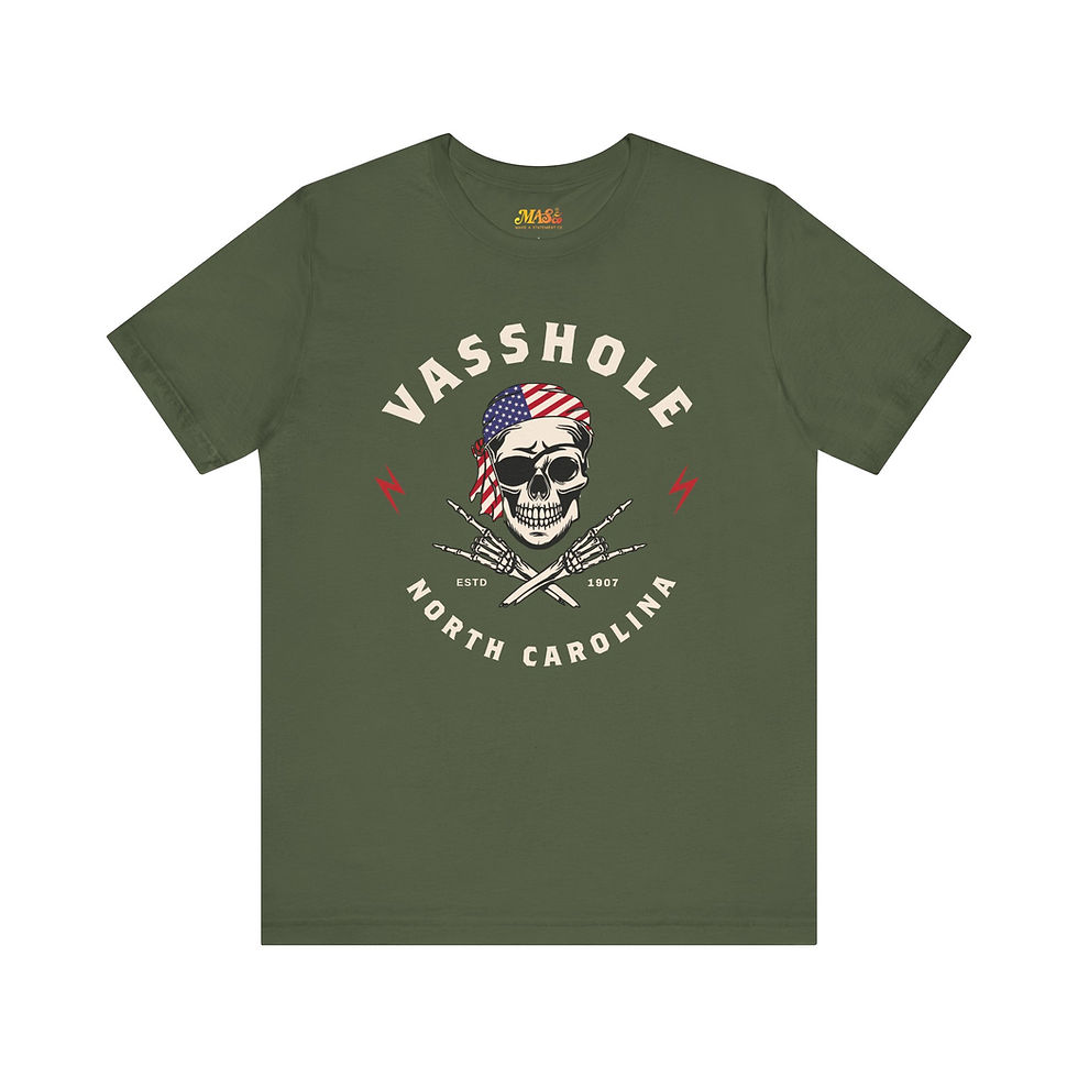 Thumbnail: Vasshole Shirt - Small Town Vass North Carolina Skull Pirate Shirt
