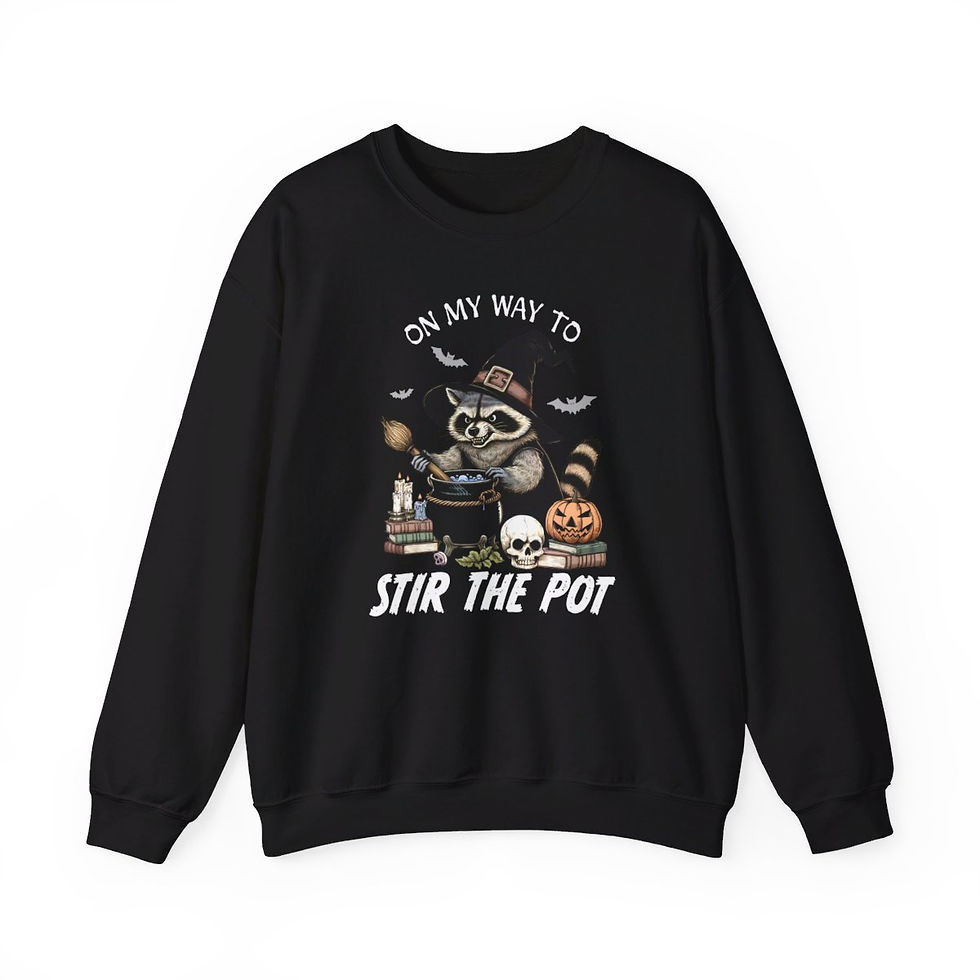 Thumbnail: Limited Edition Raccoon Witch Stir the Pot Funny Halloween Sweatshirt