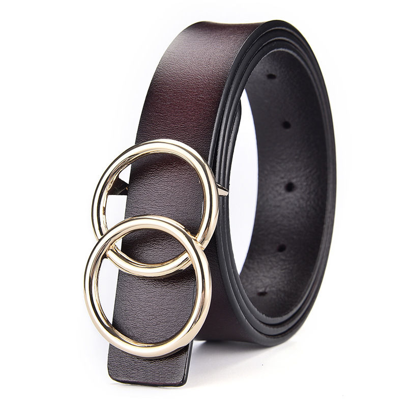 Thumbnail: Trendy Women's Smooth Leather Belt with Double Circle Buckle
