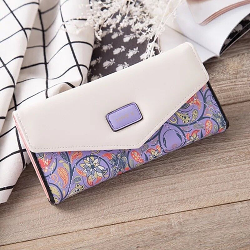 Thumbnail: Fashion Women Leather Envelope Clutch Wallet Long Card Holder Purse Bag Handbag