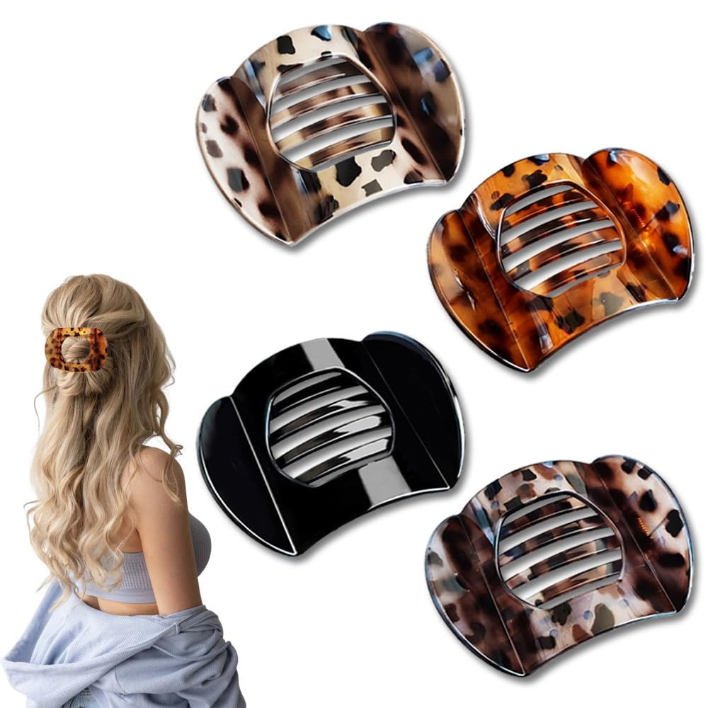 Kpeuuef 4 PCS Flat Hair ClipsTortoise Strong Hold Hair Claw Clips for Thick Thin