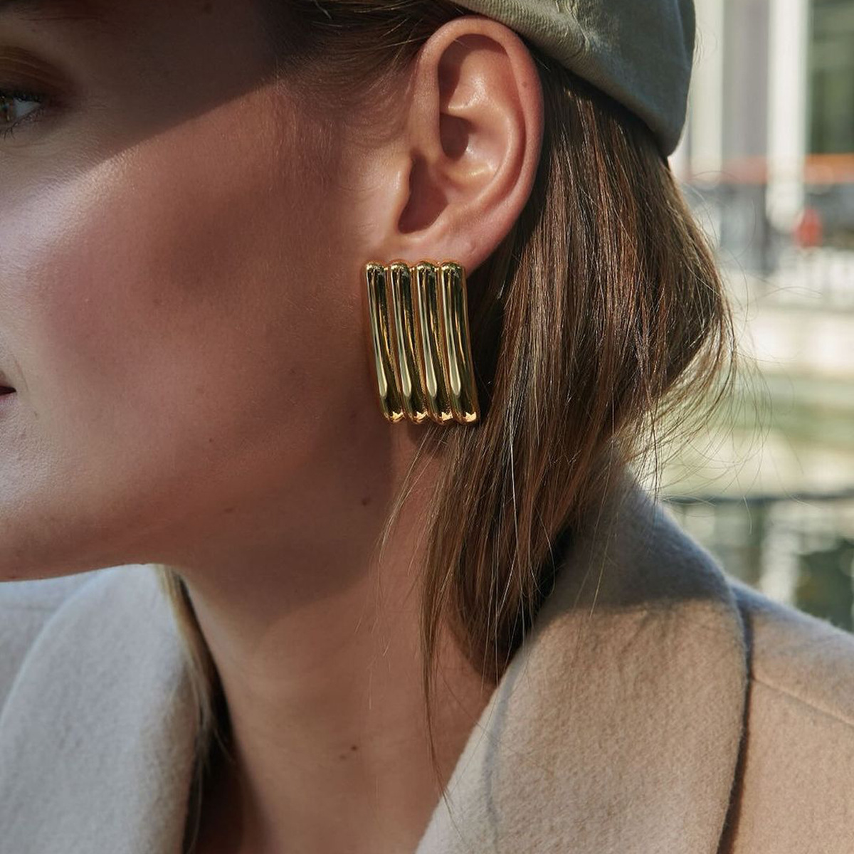 Gold Stripe Statement Earrings — Wrenfield Collection