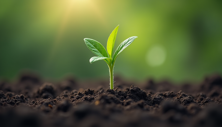 Close-up view of a young plant sprouting from soil
