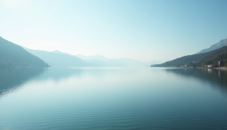 High angle view of a calm lake reflecting clear sky symbolizing peace and clarity