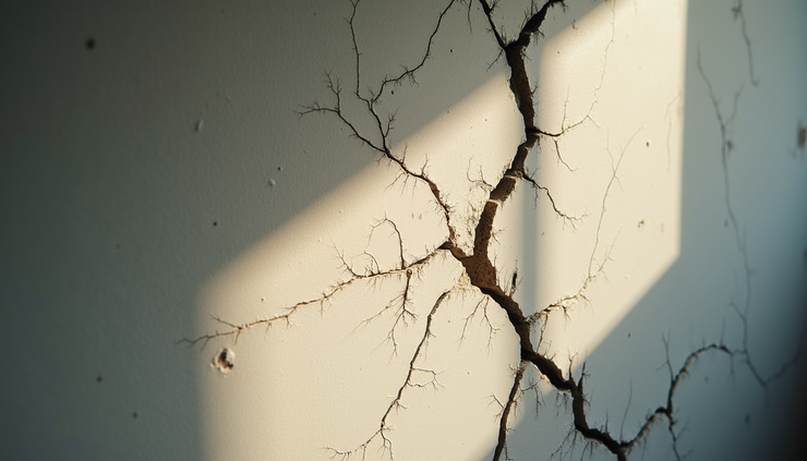 Close-up view of a cracked wall with shadows symbolizing hidden tension