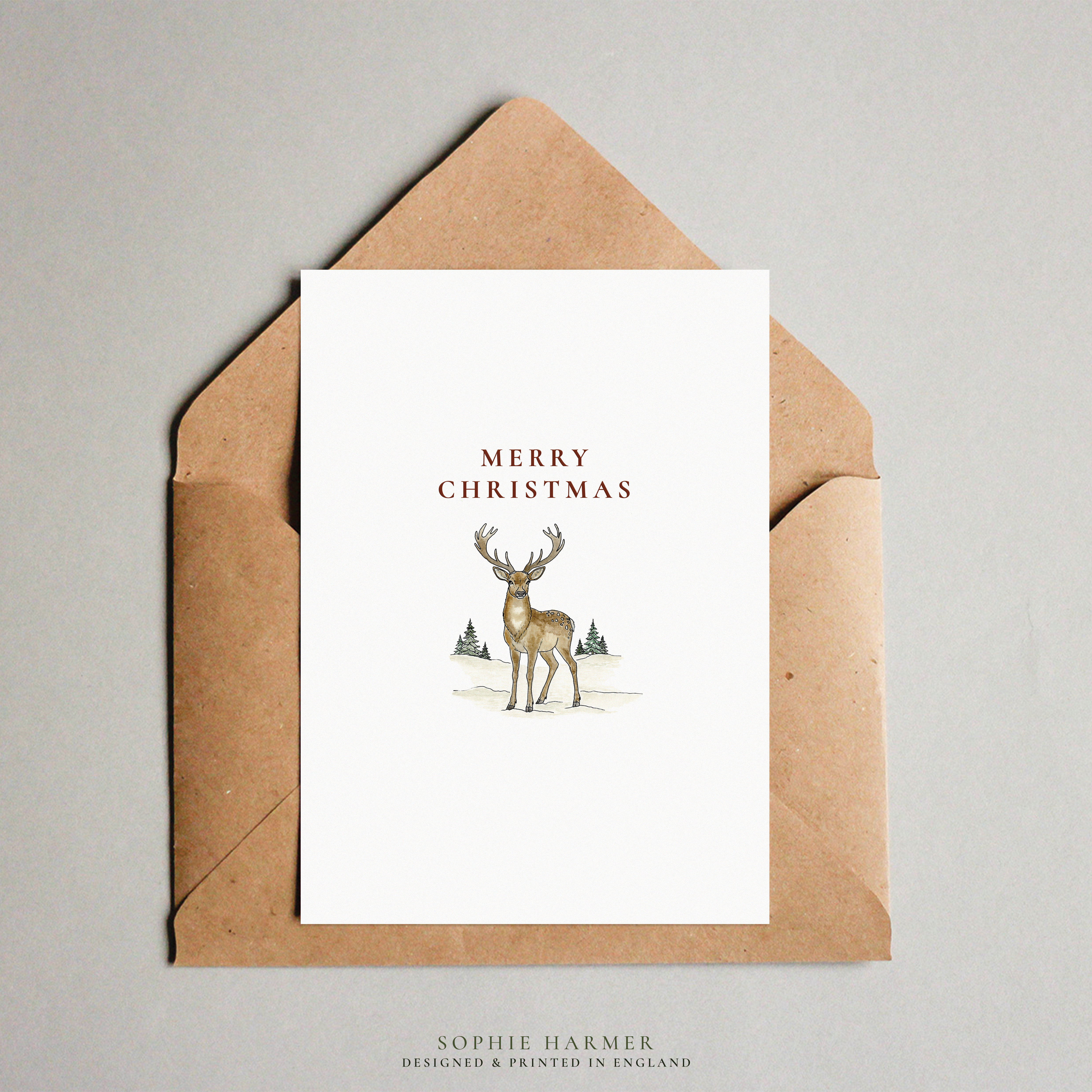 Reindeer in the Snow Christmas Card