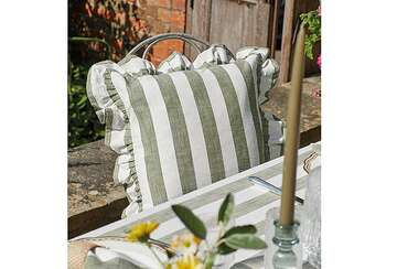 Wide Stripe Ruffle Cushion - Olive