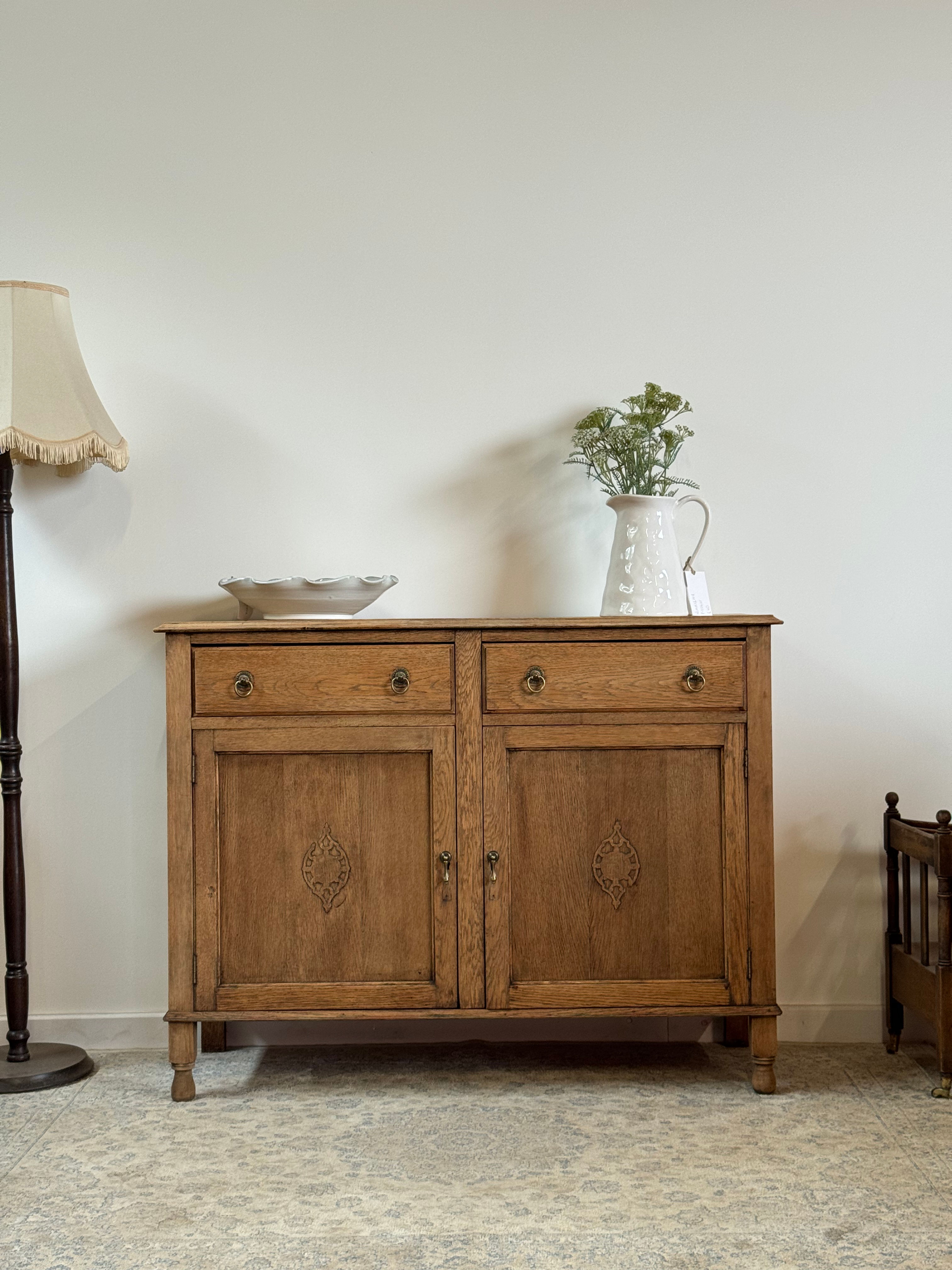 Vintage Oak Sideboard with Decorative Panel Doors