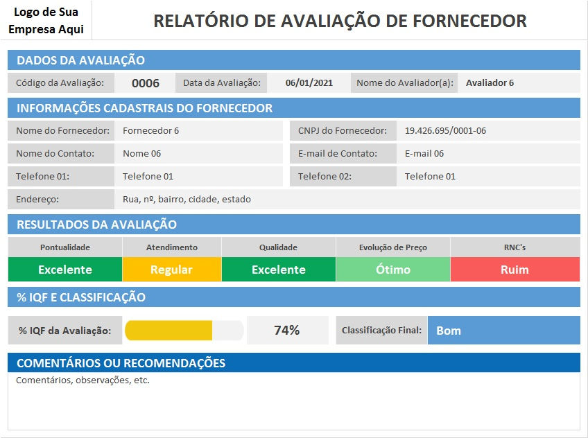 Miniatura: Modelo de Avaliação de Fornecedores em Excel