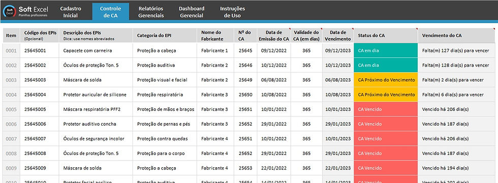 Miniatura: Planilha de Controle de Vencimento de CA de EPI em Excel
