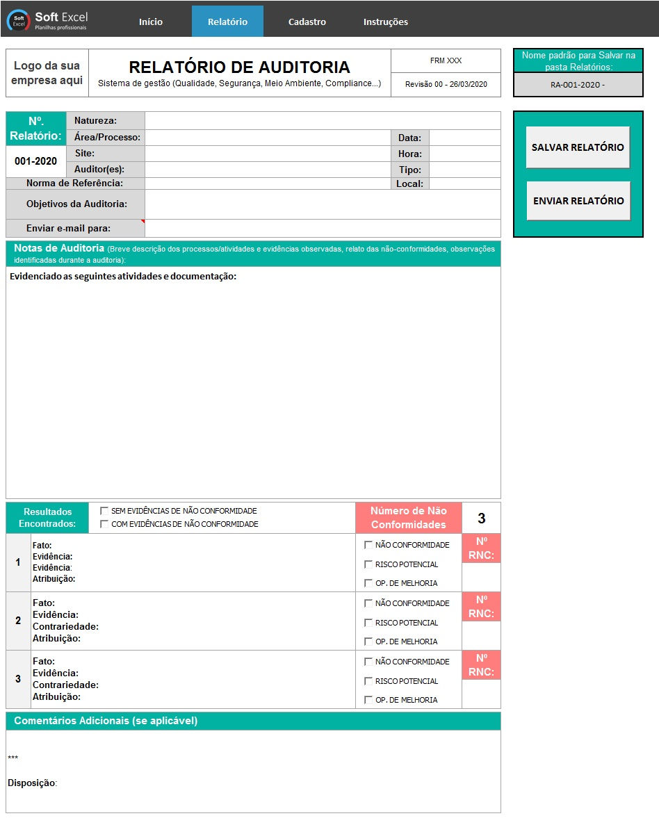 Miniatura: Planilha de Relatório de Auditoria Interna em Excel