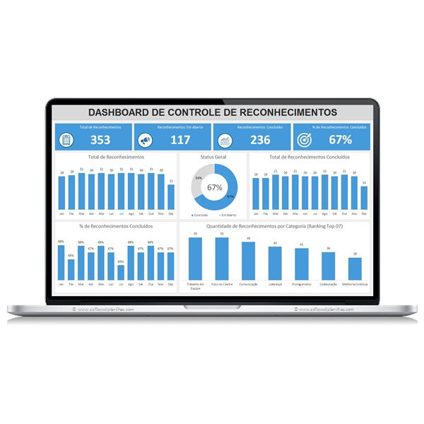 Miniatura: planilha de sistema de reconhecimento em excel com dashboard pronto