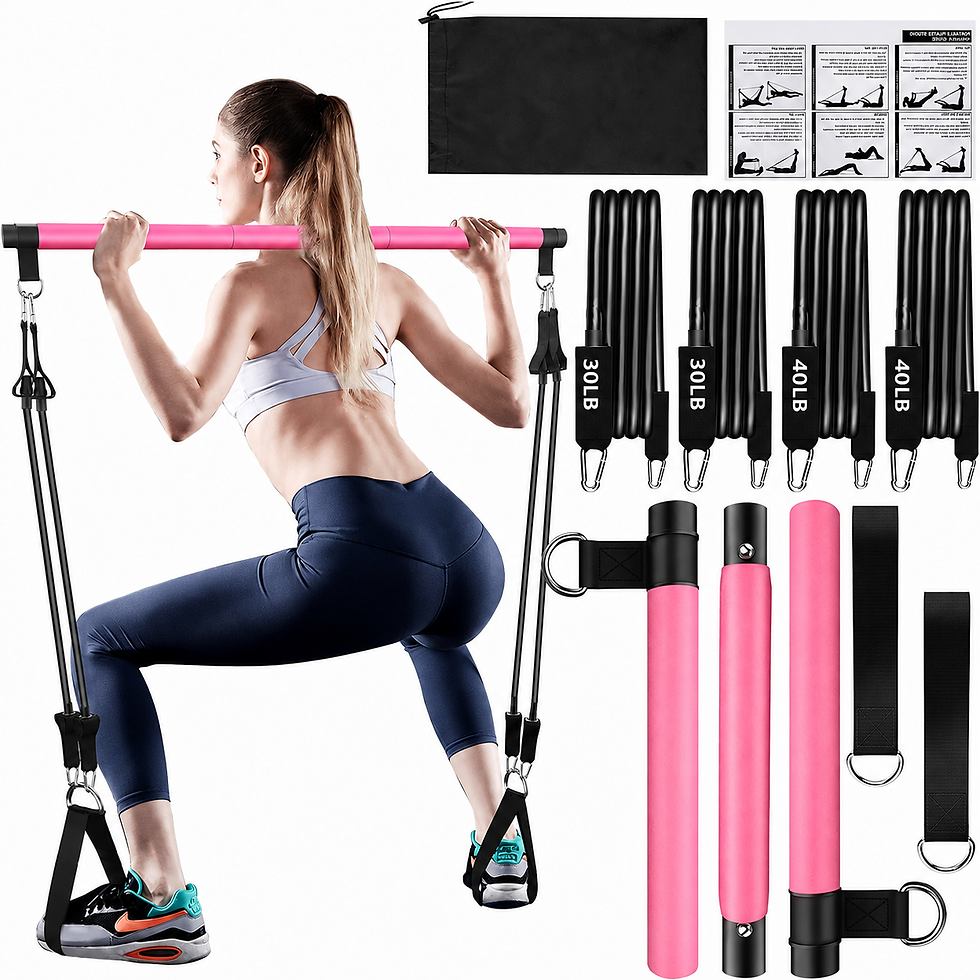 Thumbnail: Portable Pilates Bar Kit with Resistance Bands Full Body Workout Home Gym Yoga F