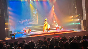 Shrivardhan Trivedi as Shakuni at the ational School of Drama (NSD) in New Delhi with the lighting design featuring zactrack mini