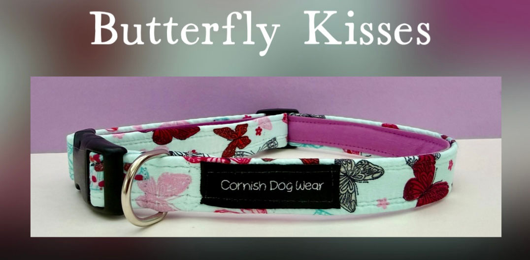 Butterfly Kisses fabric Dog Collar