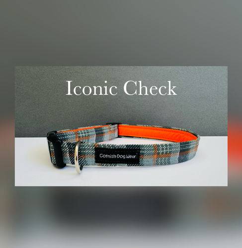 Iconic Check fabric Dog Collar | cornish-dog-wear