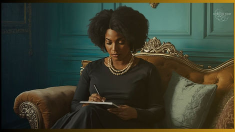 Psicanalista negra estudando sentada em um sofá.