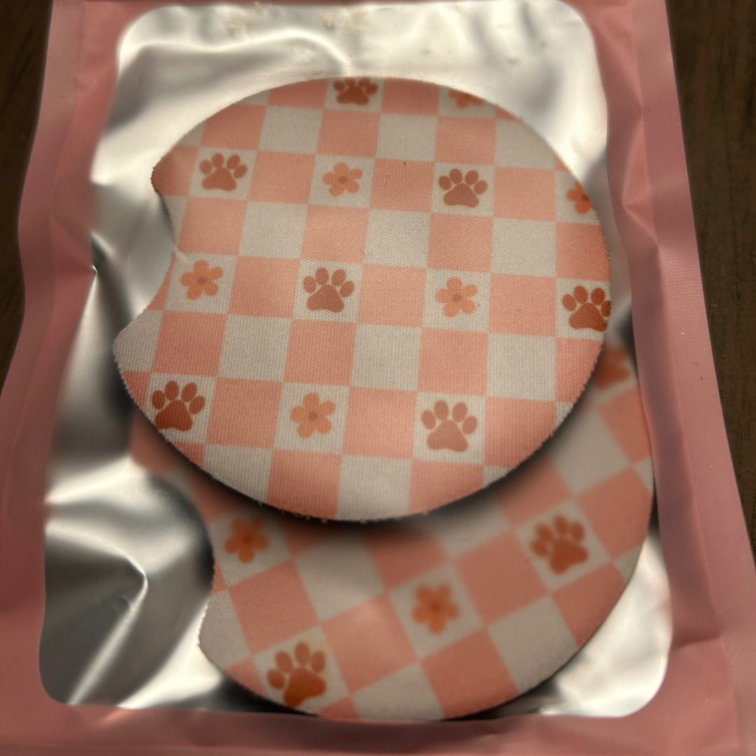 Checkered Paws Car Coasters
