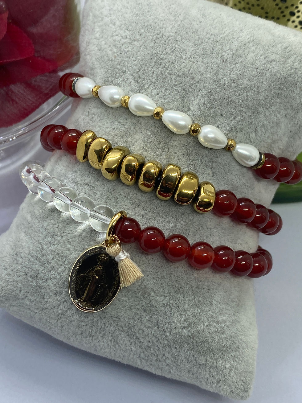 Miniatura: Bracelet Coralie en perles de Cornaline, perles d’eau douce et cristal de roche 