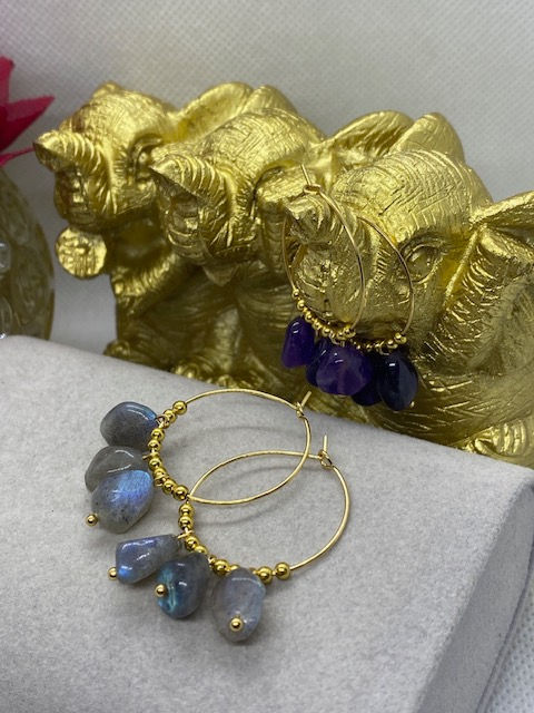 Miniatura: Boucles d'oreilles Bianca en labradorite ou Améthyste